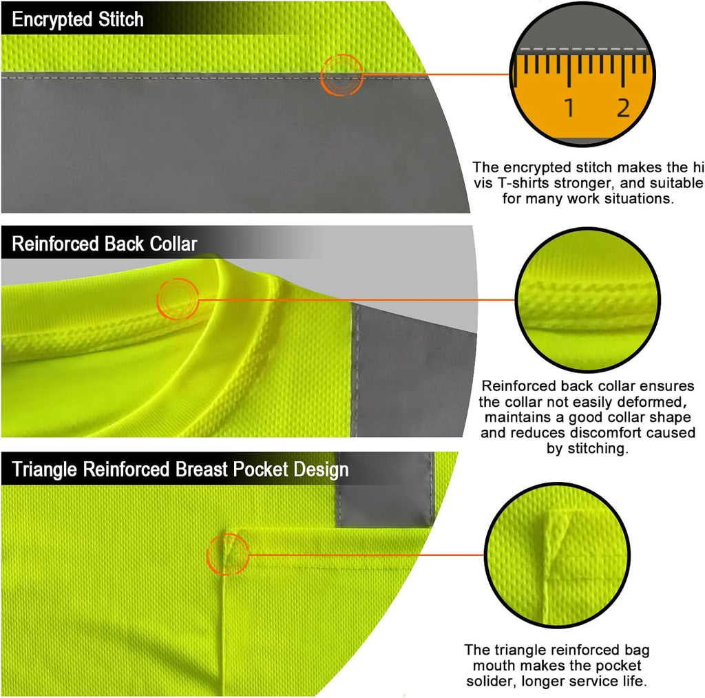 TCCFCCT High Visibility Shirt - Class 3 Reflective Safety Work Shirt for Men & Women | Short Sleeve, Durable DP-Yellow L