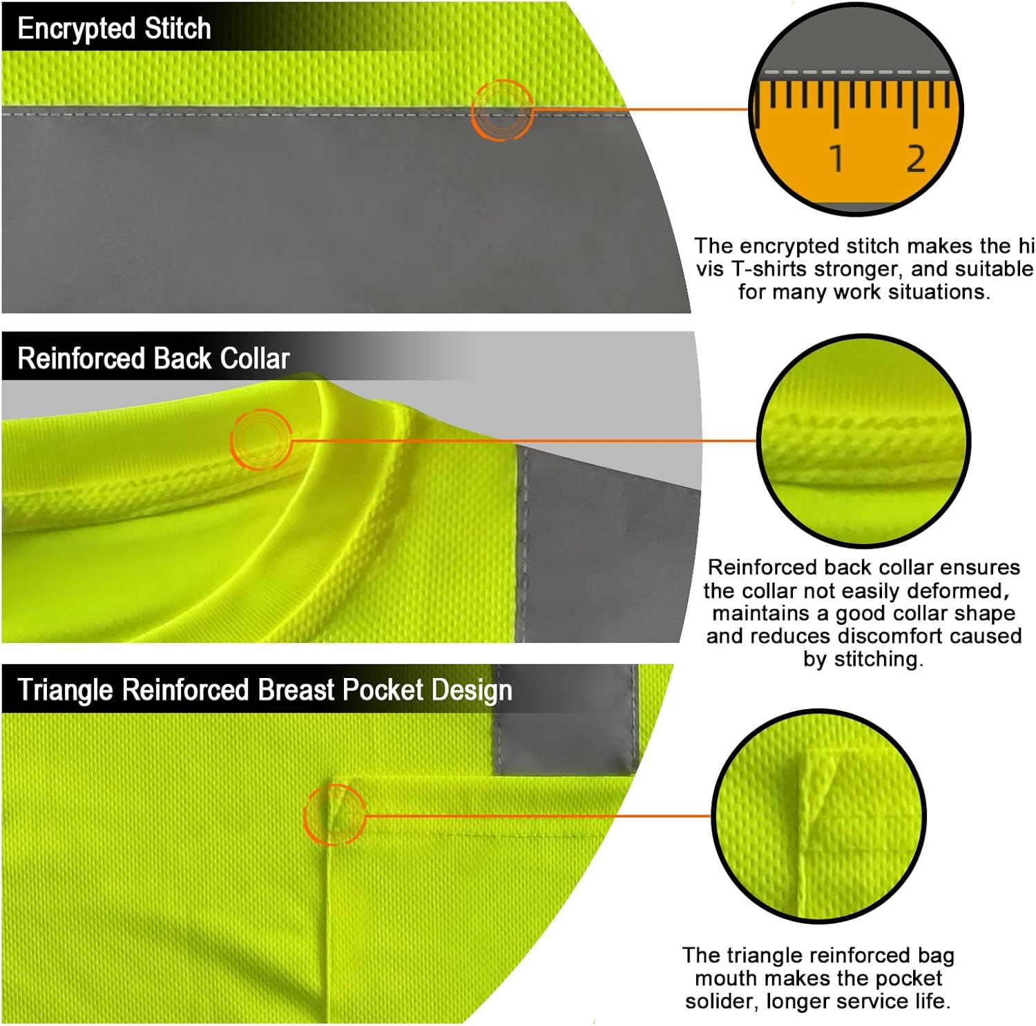 TCCFCCT High Visibility Shirt - Class 3 Reflective Safety Work Shirt for Men & Women | Short Sleeve, Durable DP-Yellow L