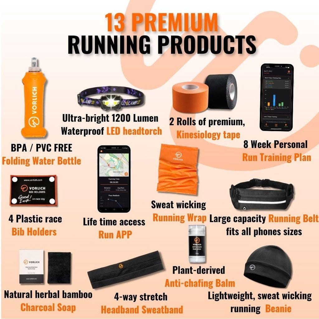 Vorlich Ultimate Running Gift Bundle - 13 Essential Items with Race Bib & Medal Display