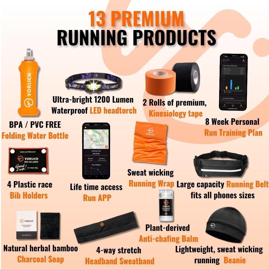 Vorlich Ultimate Running Gift Bundle - 13 Essential Items with Race Bib & Medal Display