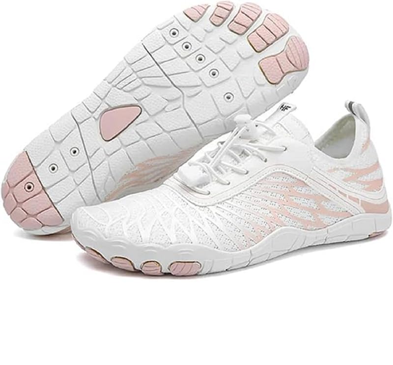 Hike Footwear HF Signature Barefoot Shoes for Women & Men 12-12.5 Wide, White/Pink - Non-Slip Lightweight Walking Sneakers