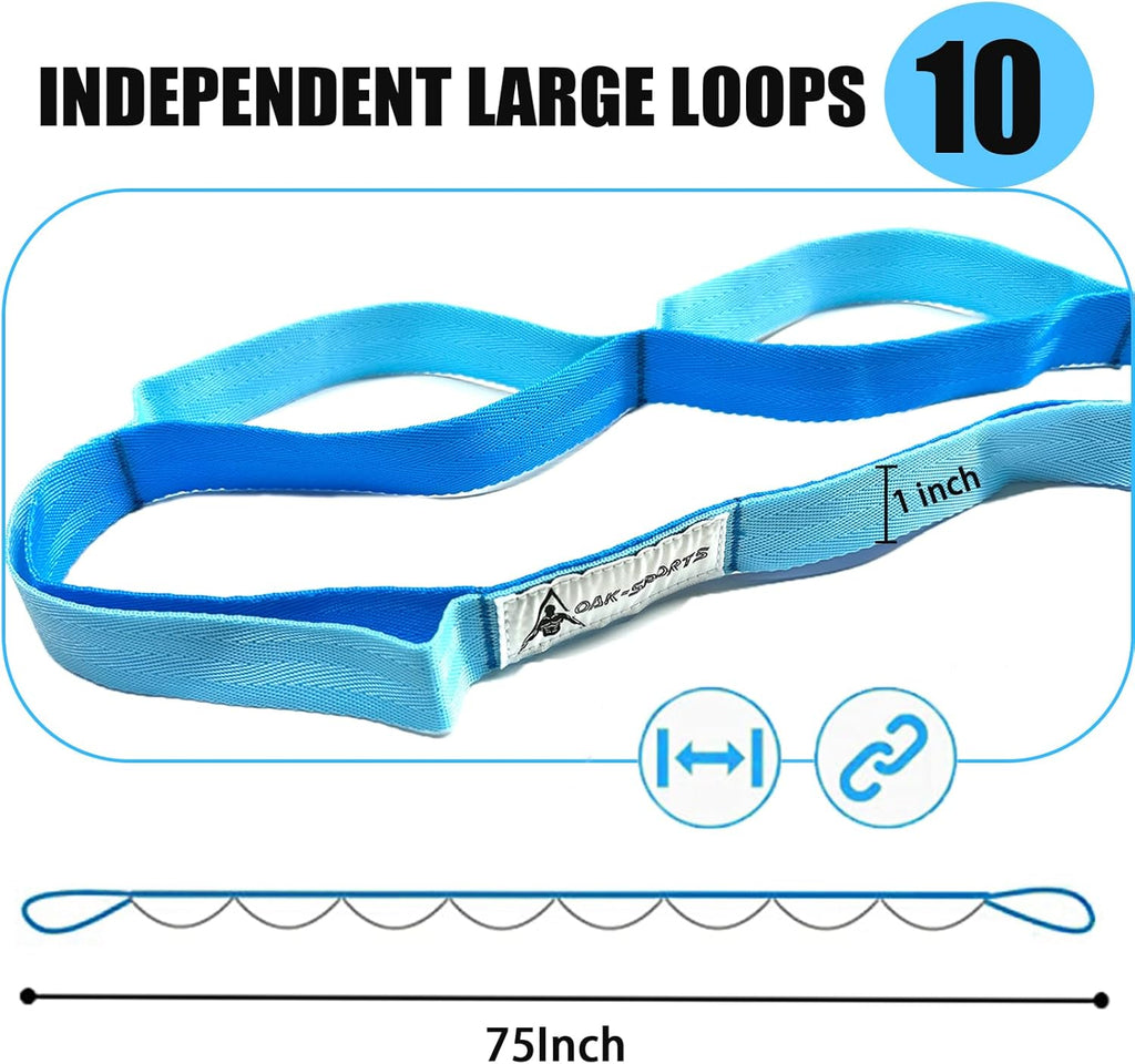 Skiennix Stretching Strap - Non-Elastic Yoga Strap with Loops for Physical Therapy & Pilates | Workout Guide Included