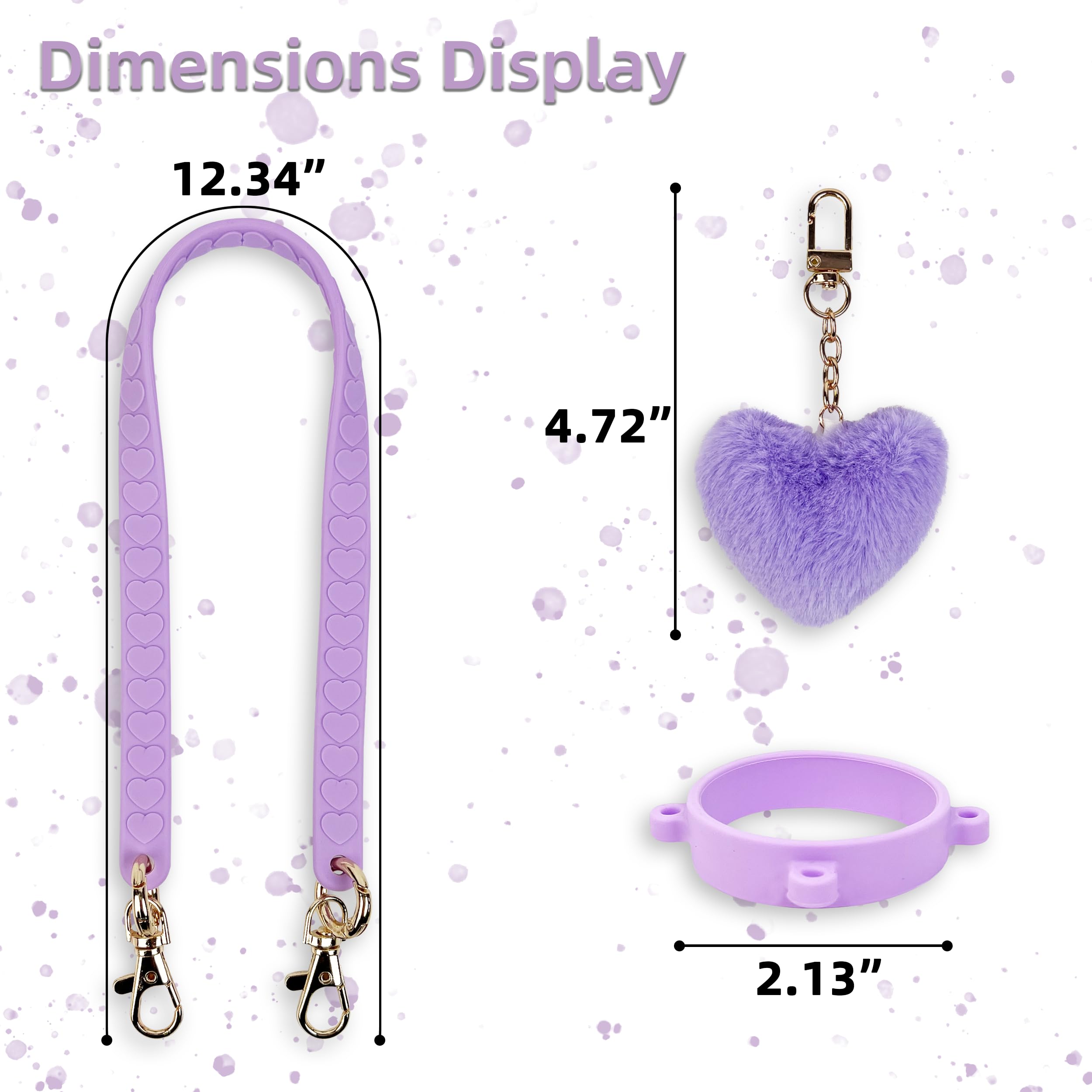 Handle Strap with Heart Charms for Owala & Stanley Cups, for Owala Water Bottle 24oz, 32oz, 40oz, Owala Kids, Pink Owala, stanley 40 oz tumbler with handle, Owala & Stanley Accessories (Purple)