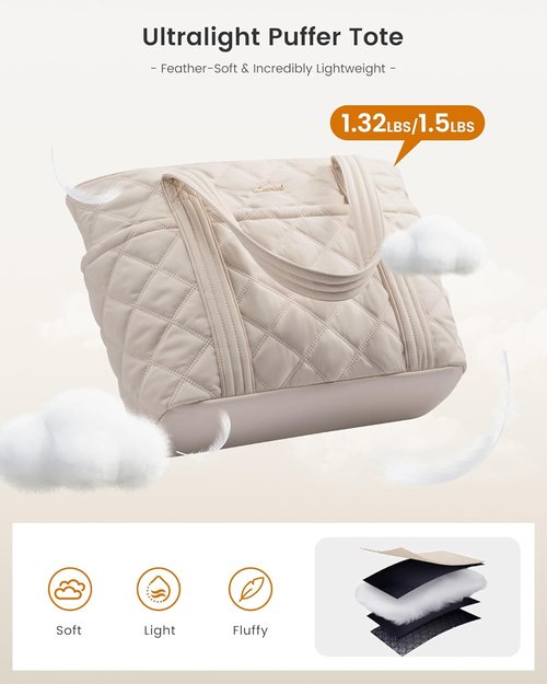 LOVEVOOK Puffer Tote Bag - Stylish Work Handbag with Cup Holder | Travel Carry-On for Teachers & Nurses