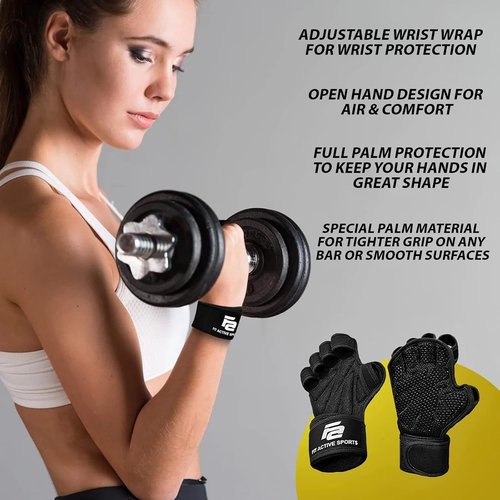 Fit Active Sports Ventilated Weight Lifting Gloves with Wrist Wraps | Ideal for Gym & Cross Training