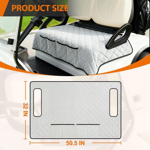 Gilprop Golf Cart Seat Cover, Universal 2 Seat Golf Cart Towel Blanket with 4 Front Pockets and Non-Slip Backing, Soft Protector for Outdoor Carts, 50.5 x 32 Inch