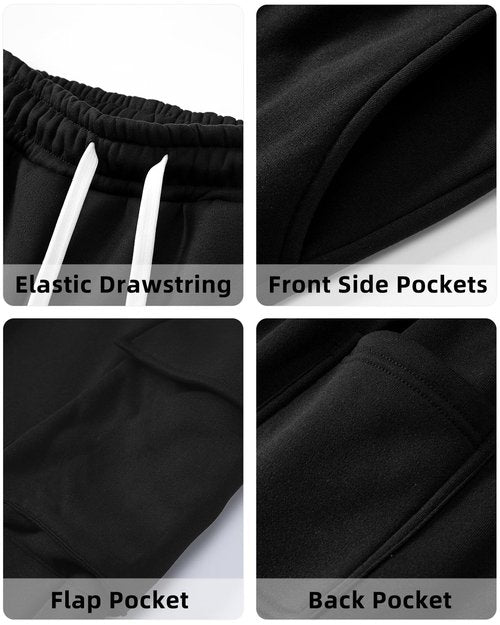 A WATERWANG Men's Fleece Cargo Sweatpants Casual Cotton Tapered Drawstring Athletic Workout Joggers Sweat Pants with Pockets Black XL