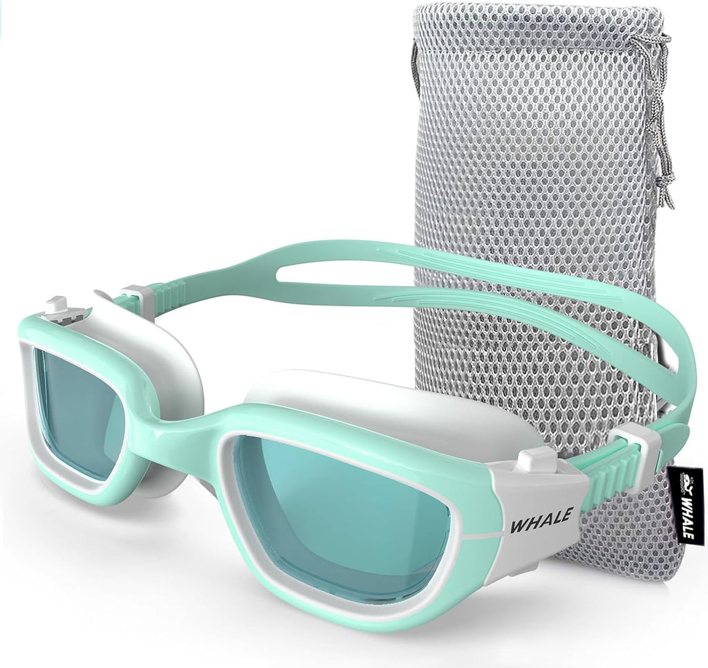 Whale Swim Goggles - A2 GE Patented Polarized Anti-Fog & Anti-UV Goggles for Adults & Youth | Green Frame