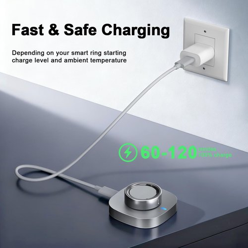 Vigamen Charger Compatible with Aura-Ring Gen 4 Size 8,Fast Safe Charging Dock and USB-C Cable,Silver Gray