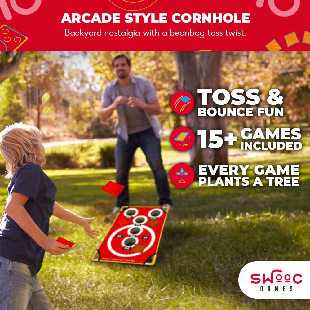 Swooc Games - Coney Island Toss™ - Arcade-Style Cornhole Board Set with Carrying Case & 15+ Games - Fun for All Ages