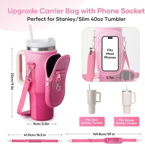Linmaya Water Bottle Carrier Bag - Neoprene Cross-Body Bag for Stanley Cup 40/30oz with Phone Holder