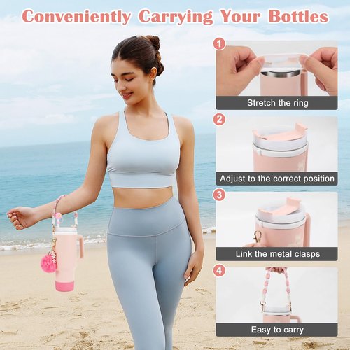 Stanley Cup Accessory Set: 7-Piece Bundle Including Straw Cover, Silicone Boot, Hand Strap, 4 Charms (Pink) for 40oz & 30oz Tumblers