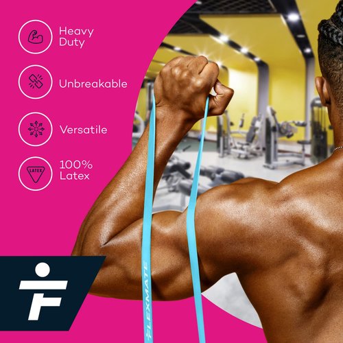 Resistance Bands for Working Out by Flexmate- 5 Resistance Levels Pull Up Assistant Band Set- 100% Latex Fitness Bands for Physical Therapy, Strength, Weightlifting, Crossfit- Workout Guide Included