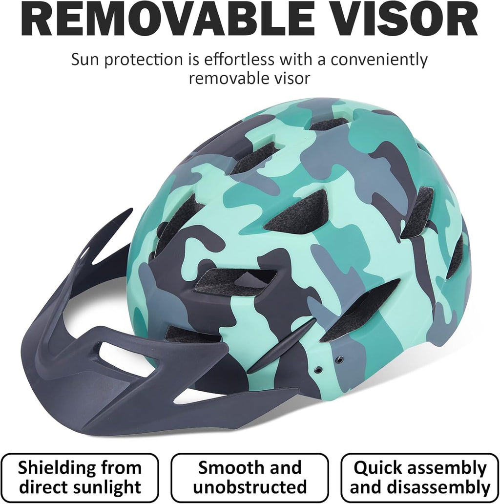 Skiennix Kids Bike Helmet - Adjustable Toddler & Youth Design with Detachable Visor & LED Light | Multi-Sport Use for Ages 3-12