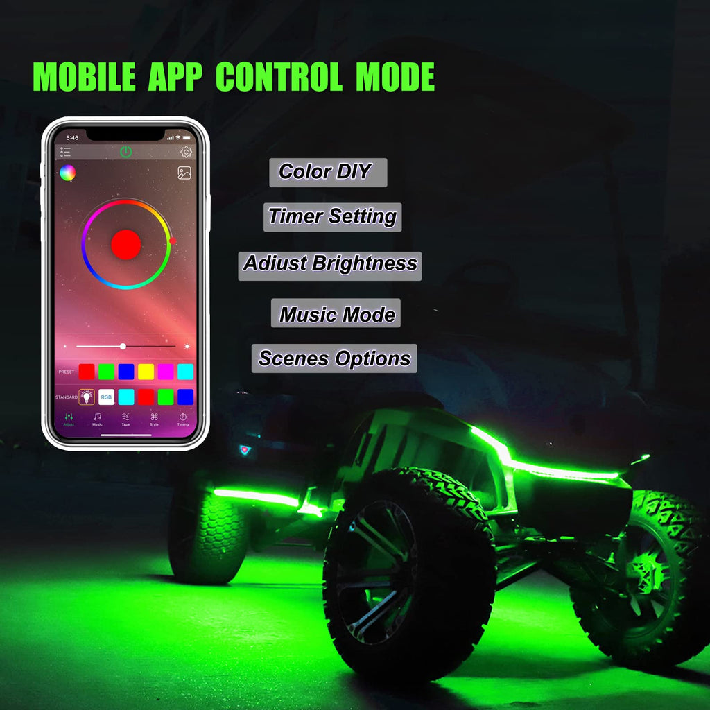 Roykaw Golf Cart Underglow Accent Neon Lighting Kit Standard Million Color LED for EZGO/Club Car/Yamaha Models, Water Resistant Flexible Tubes and Remote Control/APP Control