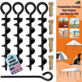 Eurmax USA Canopy Tent Stakes - Durable Corkscrew Steel Design with Installation Tool & 4 Wind Ropes | Set of 4 (Black)