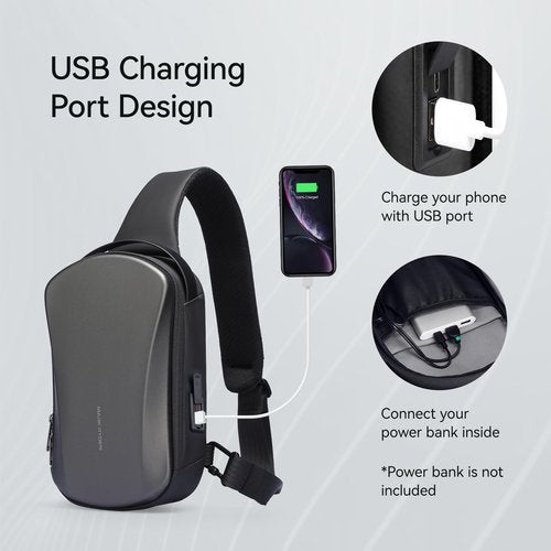 MARKETRON Sling Backpack Men, Sleek Aesthetic Sling Bag with Hard Shell Design and USB Charging Port, Waterproof Shoulder Bag for Traveling, Sporting, Cycling, Daily