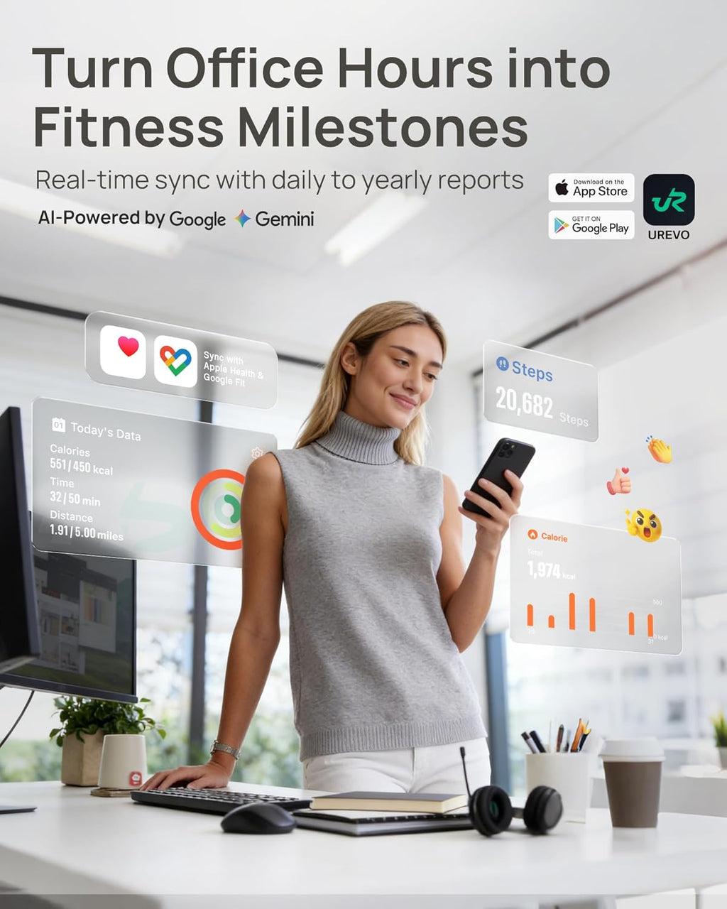 UREVO Auto Incline Treadmill - Quiet Motorized Walking Pad with AI App & 12-Point Shock Absorption | Ideal for Apartments