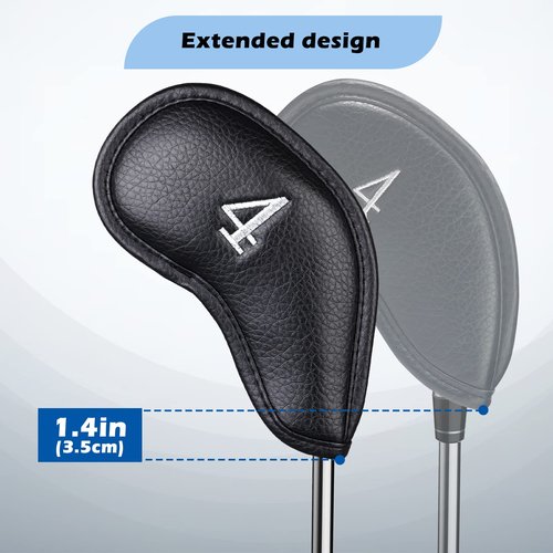 Craftsman Golf Magnetic Closure Classic Black Leather Iron Headcover Covers Set 10pcs with Silver No. on Both Sides for Left and Right Golfer (A: Black with Silver No.)
