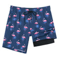 SURF CUZ Mens Swim Trunks with Compression Liner Quick Dry Swim Shorts 7" Swimming Trunks Stretch Zipper Pockets,Sunny Flamingos,L