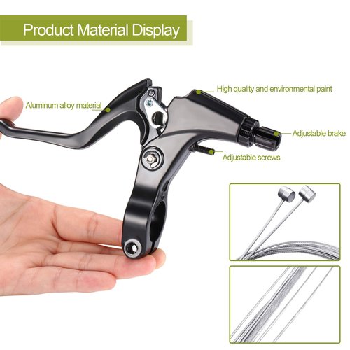 Boao 2 Pieces Mountain Bike Brake Aluminum Alloy Brake Handles with 3 Finger Design 2.2 cm Diameter and Bike Brake Cables Wires for Most Bicycles, Road Bikes
