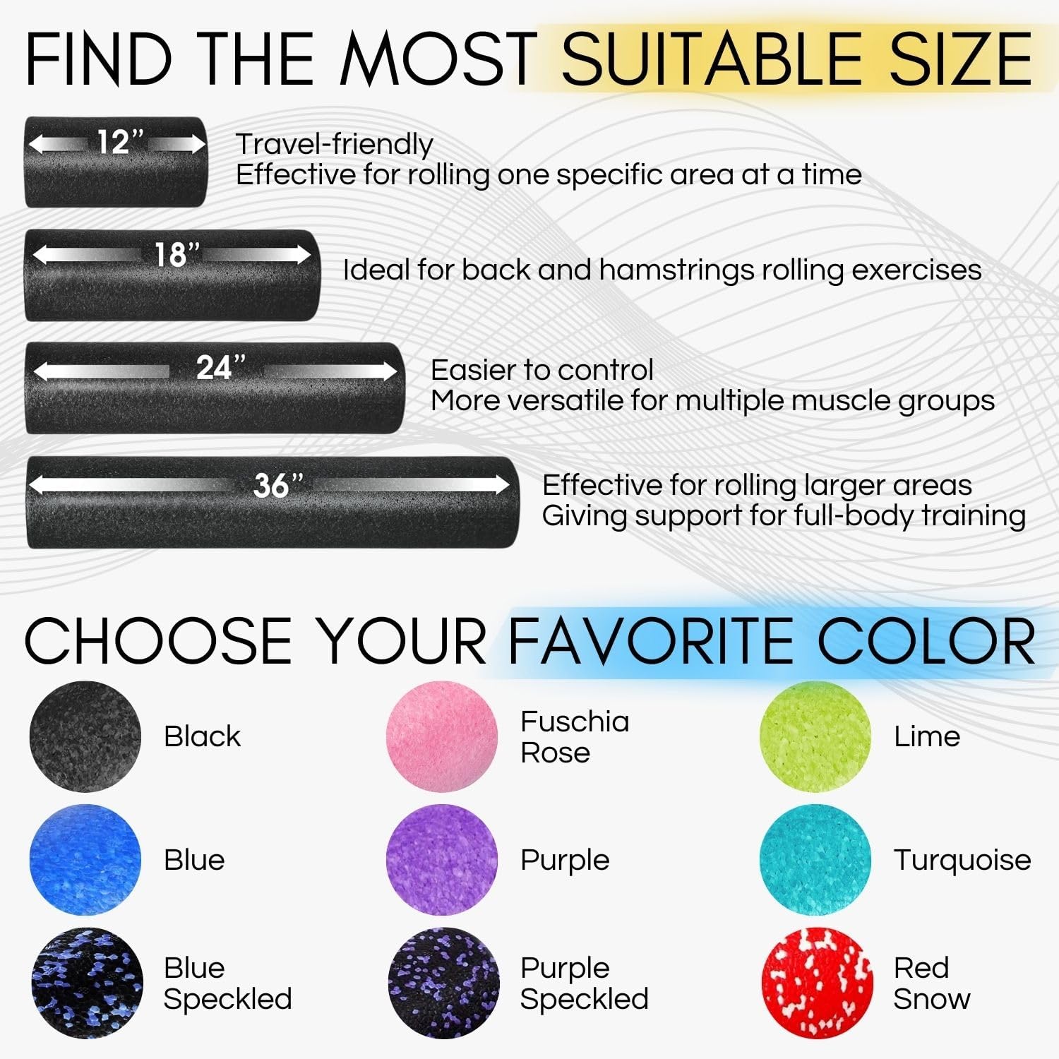 Yes4All High-Density EPP Foam Roller - Versatile Exercise Tool for Yoga, Pilates & Stretching | 12-36 Inch Sizes