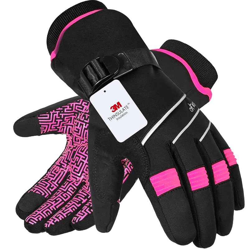 MOREOK Waterproof Winter Gloves 3M Thinsulate 200g - Pink Medium, Touchscreen