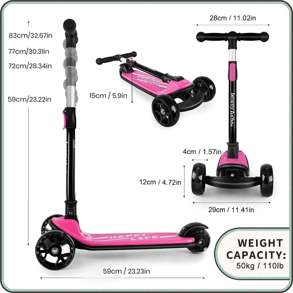 Besrey Kick Scooter for Kids | 3-Wheel Folding Design with Adjustable Height & LED Light Wheels