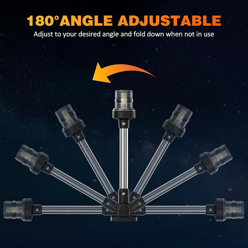18 Inches LED Boat Anchor Light – 3NM 360° White Navigation Light, IP67 Waterproof, Fold-Down Rear Stern Light for Pontoon Boats (12-24V) - Variation: 18 Inches