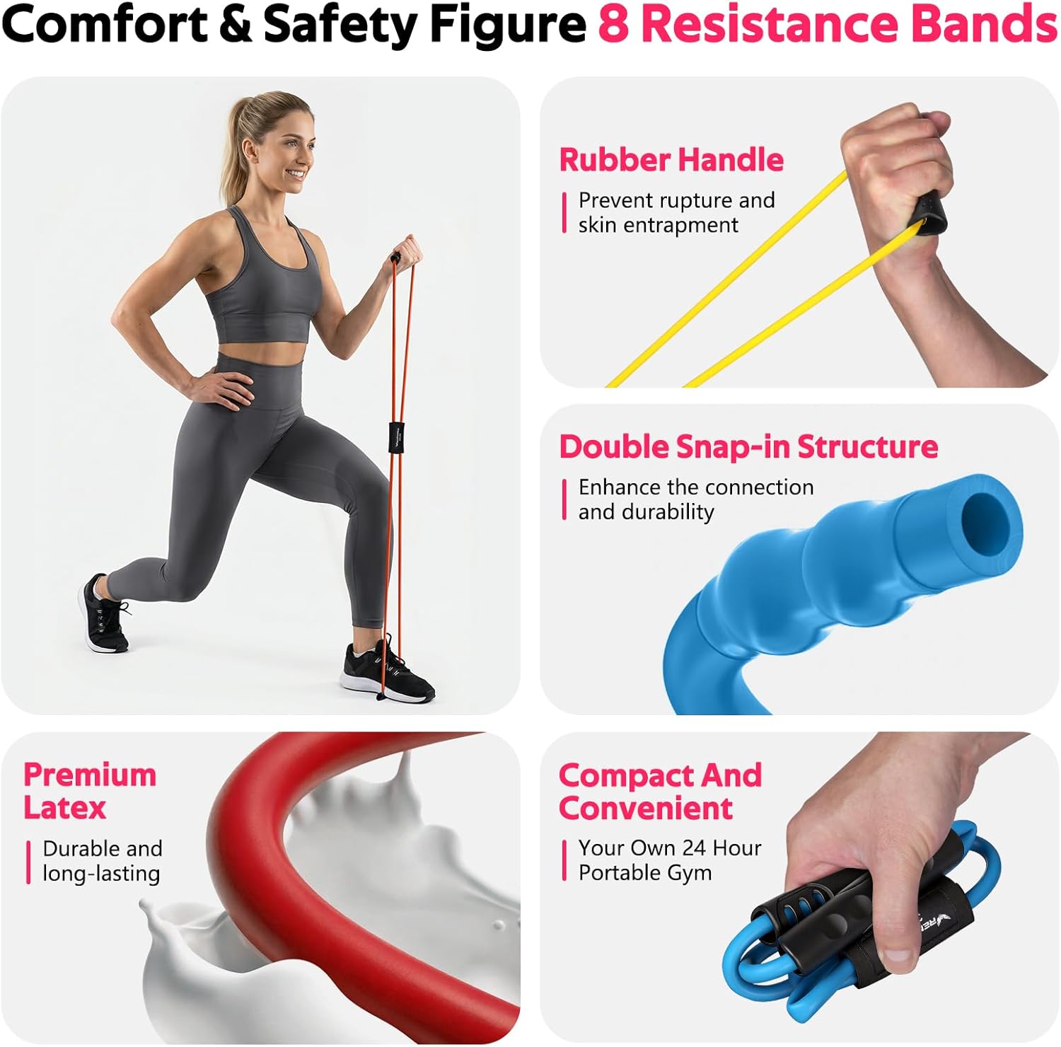 RENRANRING Figure 8 Resistance Bands - Set of 3 Fitness Exercise Tubes for Arm & Shoulder Stretch