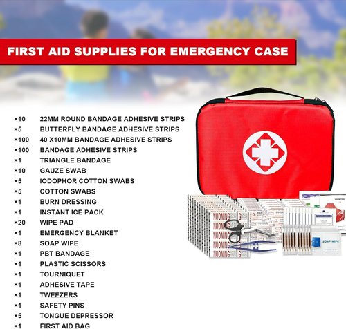 **Travel First Aid Kit by [Brand Name] | 300PCS Portable Emergency Survival Set for Outdoor Adventures - Red**