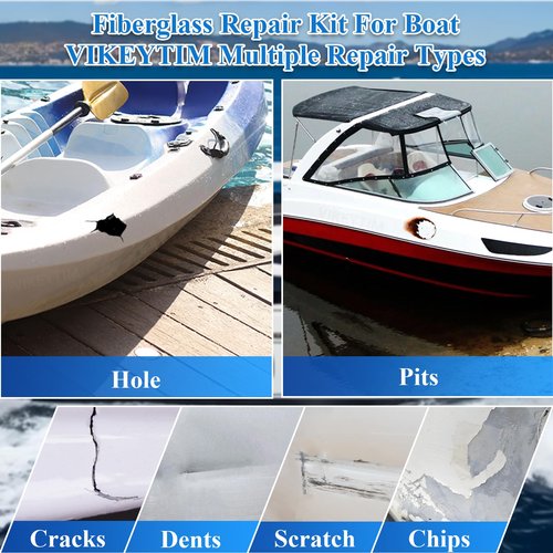 VIKEYTIM Marine Fiberglass Repair Kit (Color Match), 3.5oz/100g Gel Coat Repair Kit for Boats, Fiberglass Repair Fix Holes, Chips, Deep Cracks, Ceramic, Porcelain Fiberglass Filler