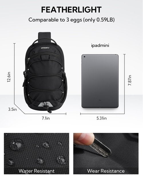 WATERFLY Small Crossbody Sling Bag: RFID Blocking Anti Theft Sling Backpack Chest Bag Travel Hiking Daypack Man Woman