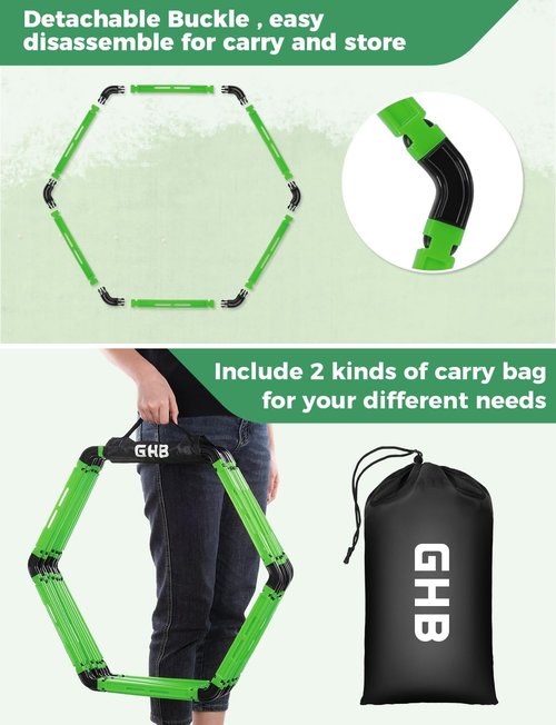 GHB Hex Agility Rings - Portable Speed Training Set with Carrying Bag | 6 Hexagon Rings for Footwork
