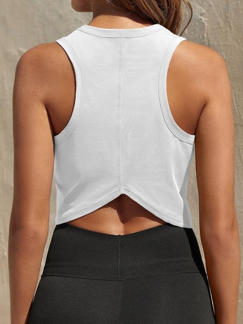 Fisoew Women's Cropped Tank Top - Racerback Sleeveless Design for Yoga & Running | Comfortable Activewear