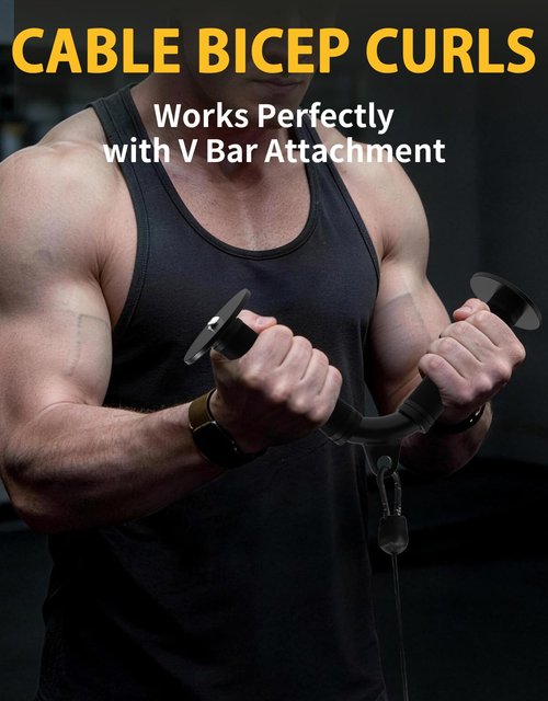 Fit4Fun Tricep V Bar Cable Attachment, Non-Slip Rubber Grip Tricep Bar for Gym Cable Machine, Tricep Pull Down Attachment for Arm Training