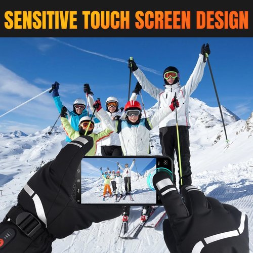 Heated Gloves Gifts for Men Women, 7.4V Fast Heating Rechargeable Electric Heated Gloves, Touchscreen Waterproof Heating Gloves for Motorcycle Driving Hiking Skiing Outdoor Sport (Large)