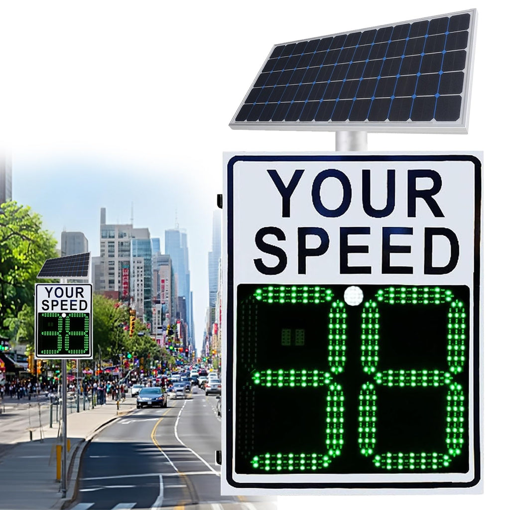 80w Solar LED Radar Speed Signs, Radar Speed Signs, Sign Road Safety Speed Limit Detector, Flashing Speed Limit Indicator,Aluminum Radar Speed Display Road Warning Board(19.6x27.5inch)