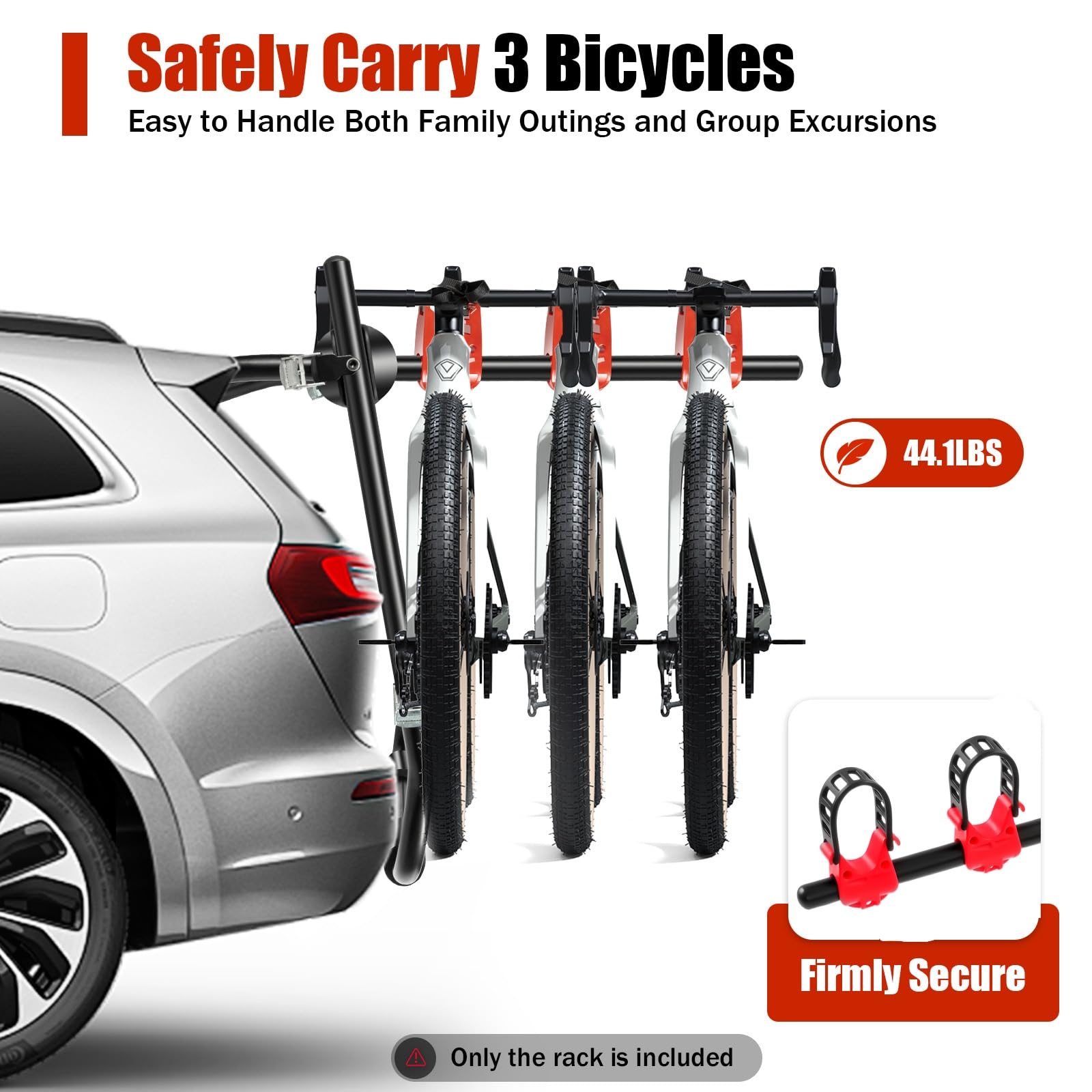 DOONARCES Car Bicycle Rack 3-Bike, Vehicle Trunk Mount Bike Rack F Frame Foldable Bicycle Carrier Holder for Most Cars SUV Sedan Hatchback Minivan, 88lbs Load, Black+Red