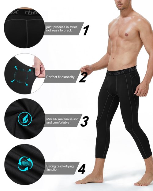 Roadbox Mens 3/4 Compression Pants, Athletic Running Legging Tights, Spandex Base Layer Workout Baseketball Gym