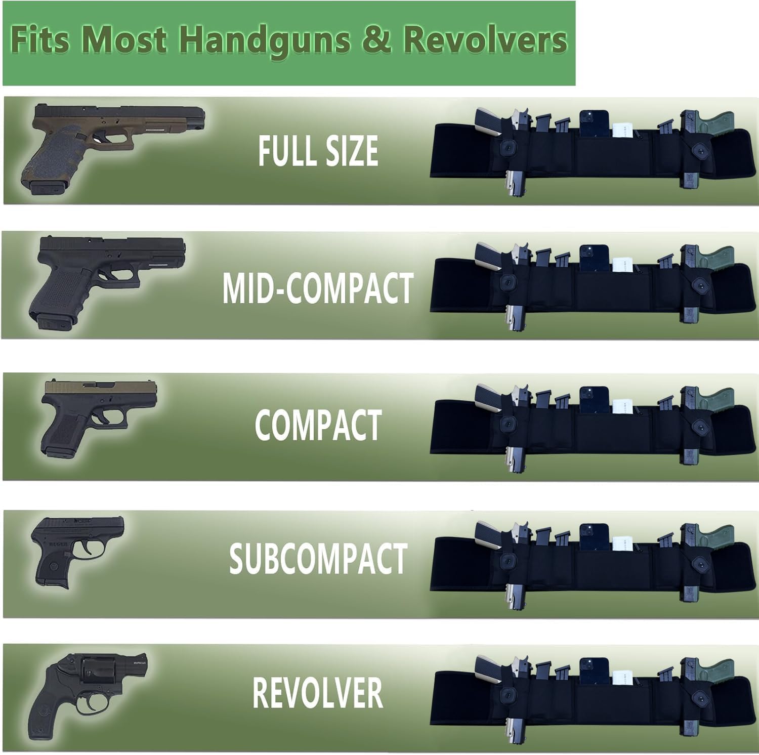 Skiennix 3-in-1 Holster - Comfortable Neoprene Waistband for Glock, Smith & Wesson, Taurus, Ruger | Fits Most Pistols & Revolvers