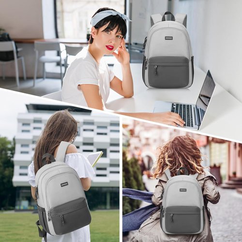 KROSIAS School Backpack - Cute 15.6 Inch Laptop Bag for Teens | Aesthetic Dark Grey & Light Grey Design
