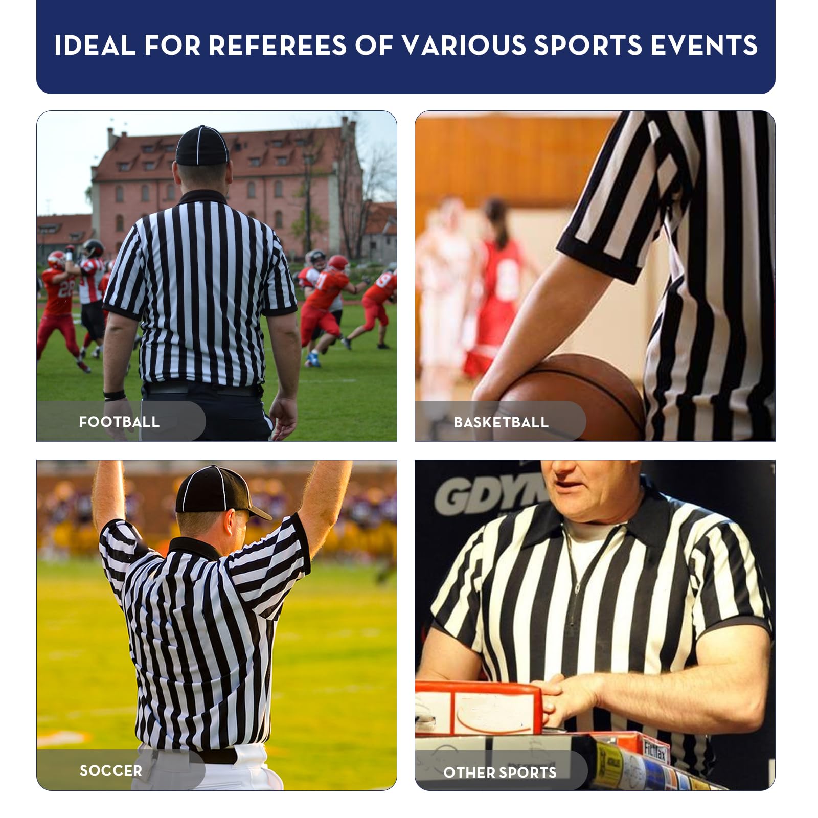 Men’s Referee Shirt Zipper Official Ref Shirt Costume Umpire Jersey for Womens and Mens Basketball Football Halloween Uniform XL