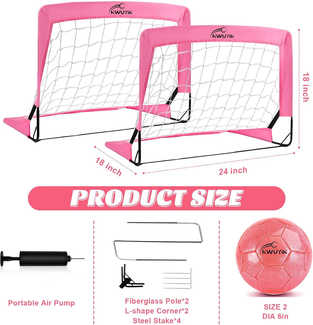 Skiennix 4Pcs Soccer Goals Set - Indoor Soccer Nets with 2 Toddler Balls & Pump - Pink/Purple