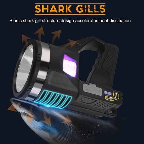 LiangJJ Spotlight 1000000 Lumens, 6 Modes Super Bright LED Rechargeable Spotlight Flashlight with Cob Light, Tripod, Strap, 15000mAh 18Hrs IPX7 Waterproof Spot Lights Outdoor Handheld for Boating, L