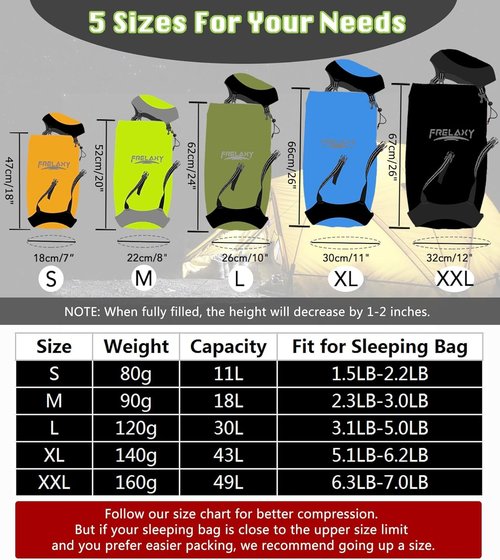 Frelaxy Compression Sack - Ultralight & Water-Resistant Stuff Sack | 11L/18L/30L/45L/52L - 40% More Storage for Camping & Hiking