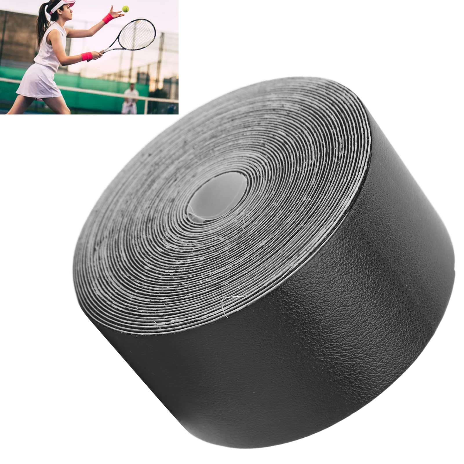 VBESTLIFE Tennis Racket Frame Tape, 16.4ft PU Edge Wrap for Racquet Head Cover Scratch Prevention Sports Equipment Maintenance‌ (Black)