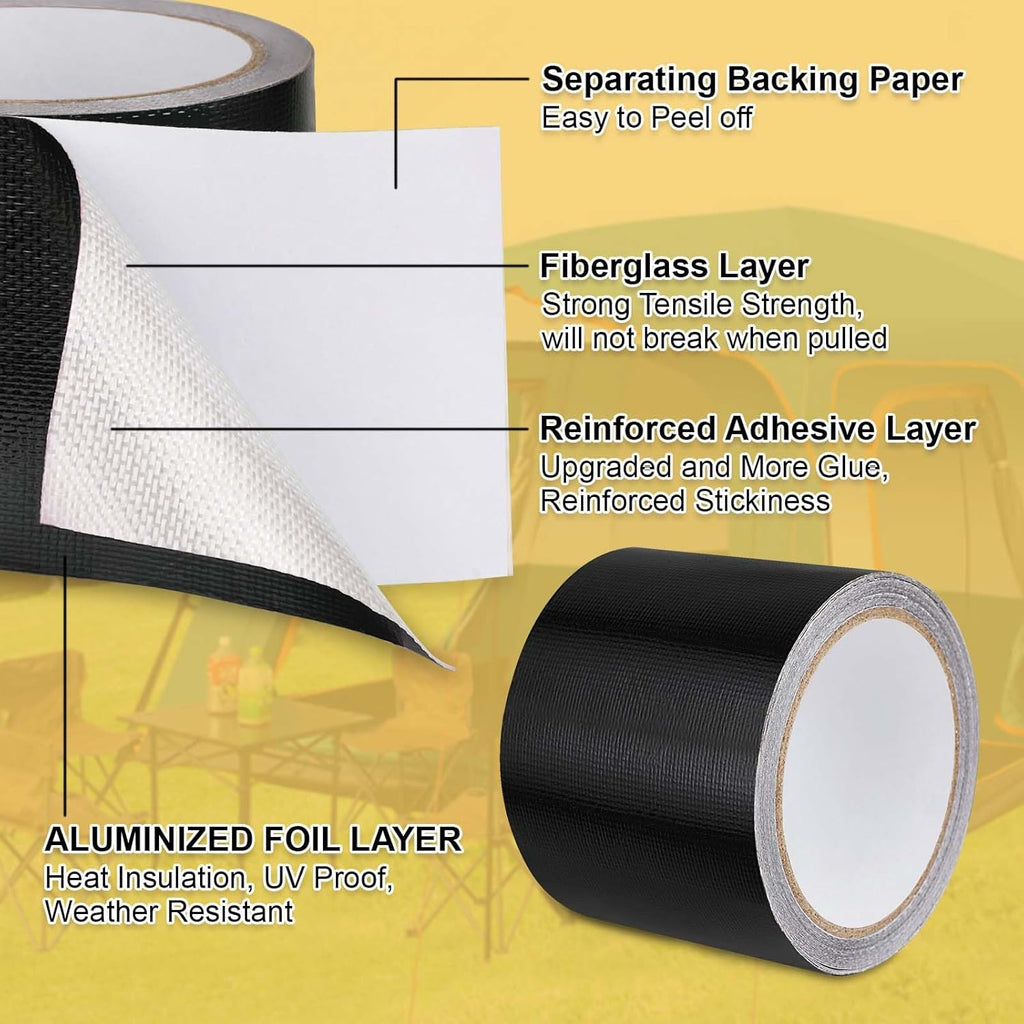 Skiennix RV Awning Repair Tape - Heavy Duty Waterproof Patch for Tents, Canopies & Covers | Black 3" x 24.6'