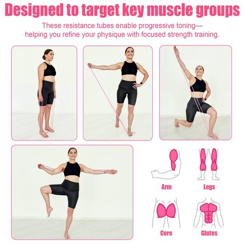 Teyva Daily 4 Roll Latex Resistance Tubes, 25 ft, Exercise Bands Professional Grade Strength Training Bands for Women Exercise, Lower Pilates, Training, Workout(Medium Level 2,Pink)