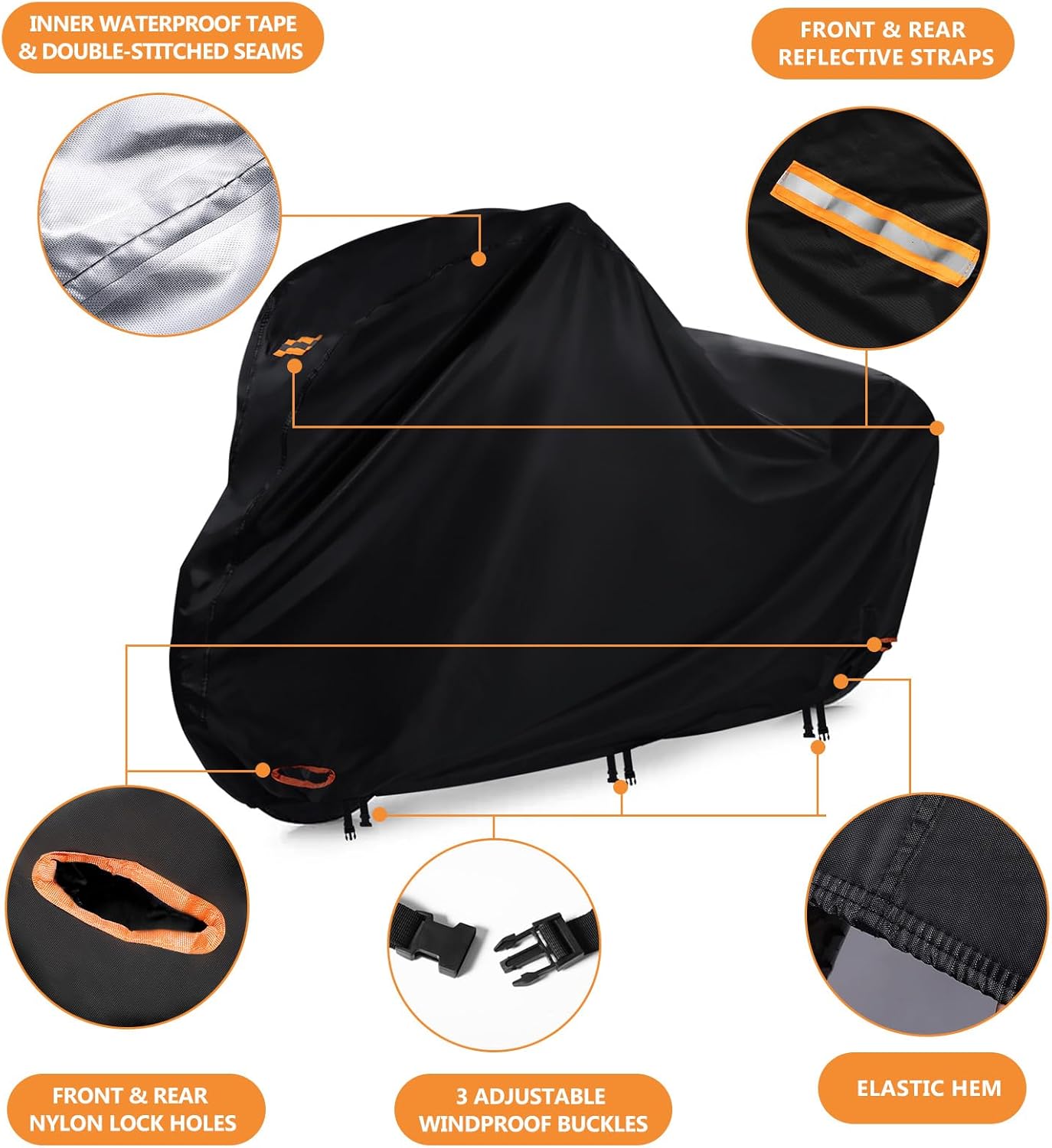 Skiennix Bike Cover - Waterproof Outdoor Bicycle Protection with Lock Holes & 3 Buckles | Heavy Duty 420D Material for Bikes Up to 68 Inches